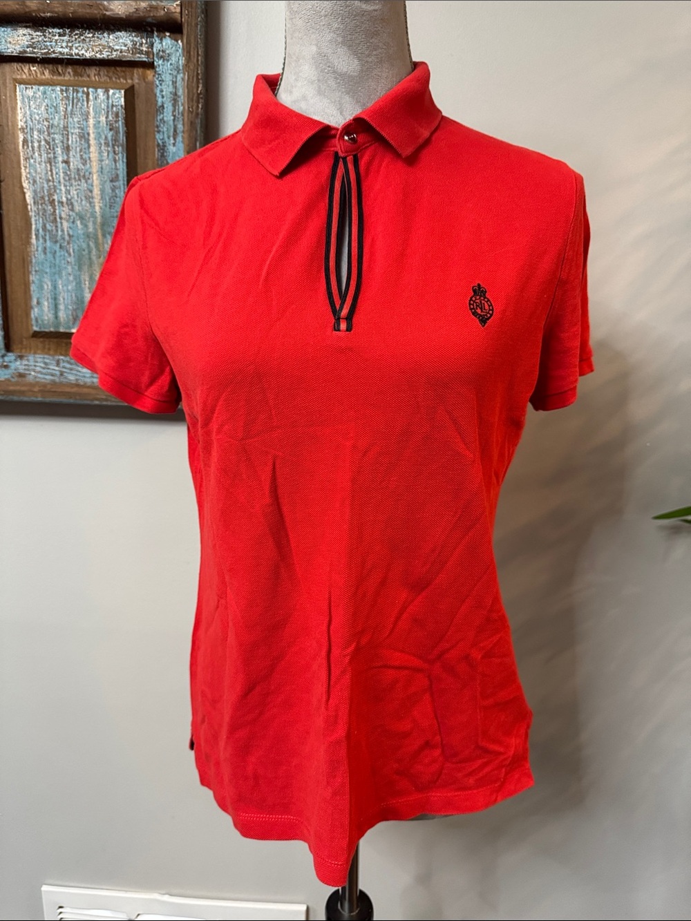 Ralph Lauren Red Short Sleeve cotton Polo with Black Trim and Embroidered Crest